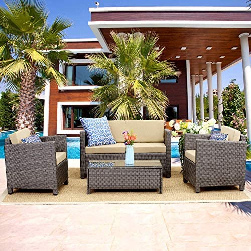 5 Piece Conversation Set Wicker Sectional