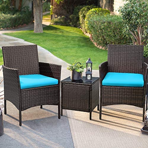 Patio Porch Furniture Sets 3 Pieces PE Rattan Wicker Chairs with Table