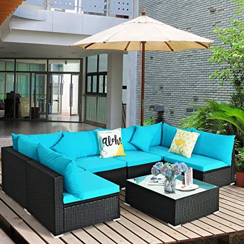 7 Piece Patio Furniture Set, Outdoor Sectional Sofa w/Pillows and Cushions