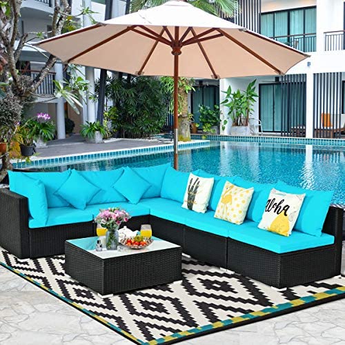 7 Piece Patio Furniture Set, Outdoor Sectional Sofa w/Pillows and Cushions