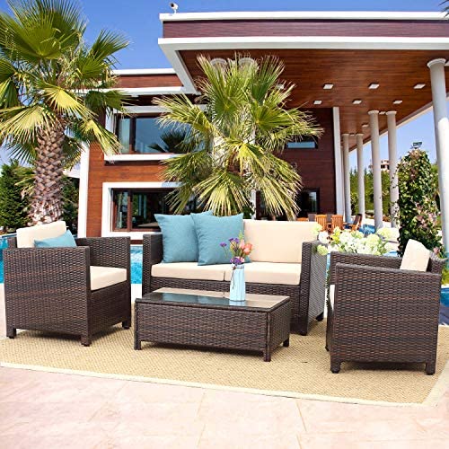 5 Piece Conversation Set Wicker Sectional