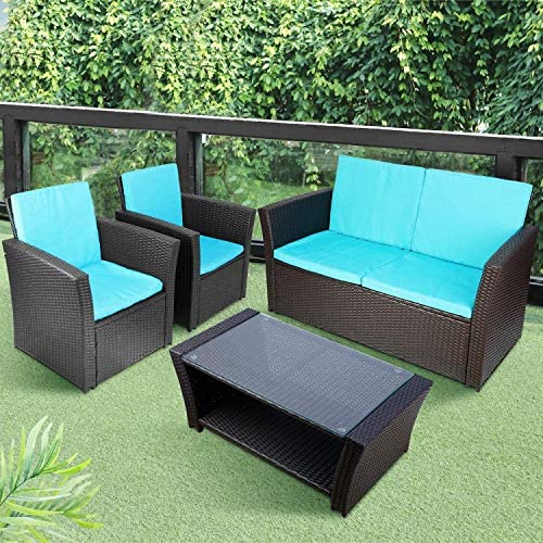 5 Piece Patio Outdoor Furniture Blue Couch Cushion
