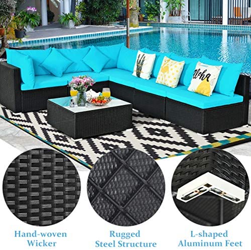7 Piece Patio Furniture Set, Outdoor Sectional Sofa w/Pillows and Cushions