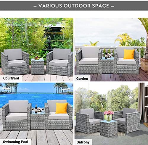 3 PCS Patio Wicker Bistro Set, Outdoor Rattan Sofa Set, Conversation Furniture w/Washable Cushion