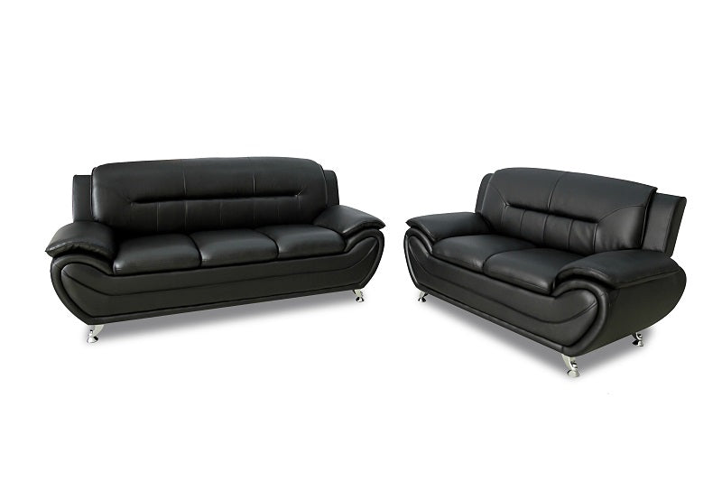 2Pcs Black Sofa And Loveseat