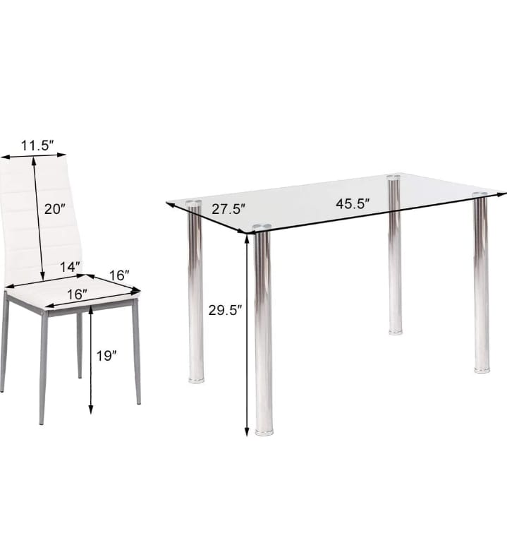 5pcs Dining Room Table Set Black Chairs/ Clear Table