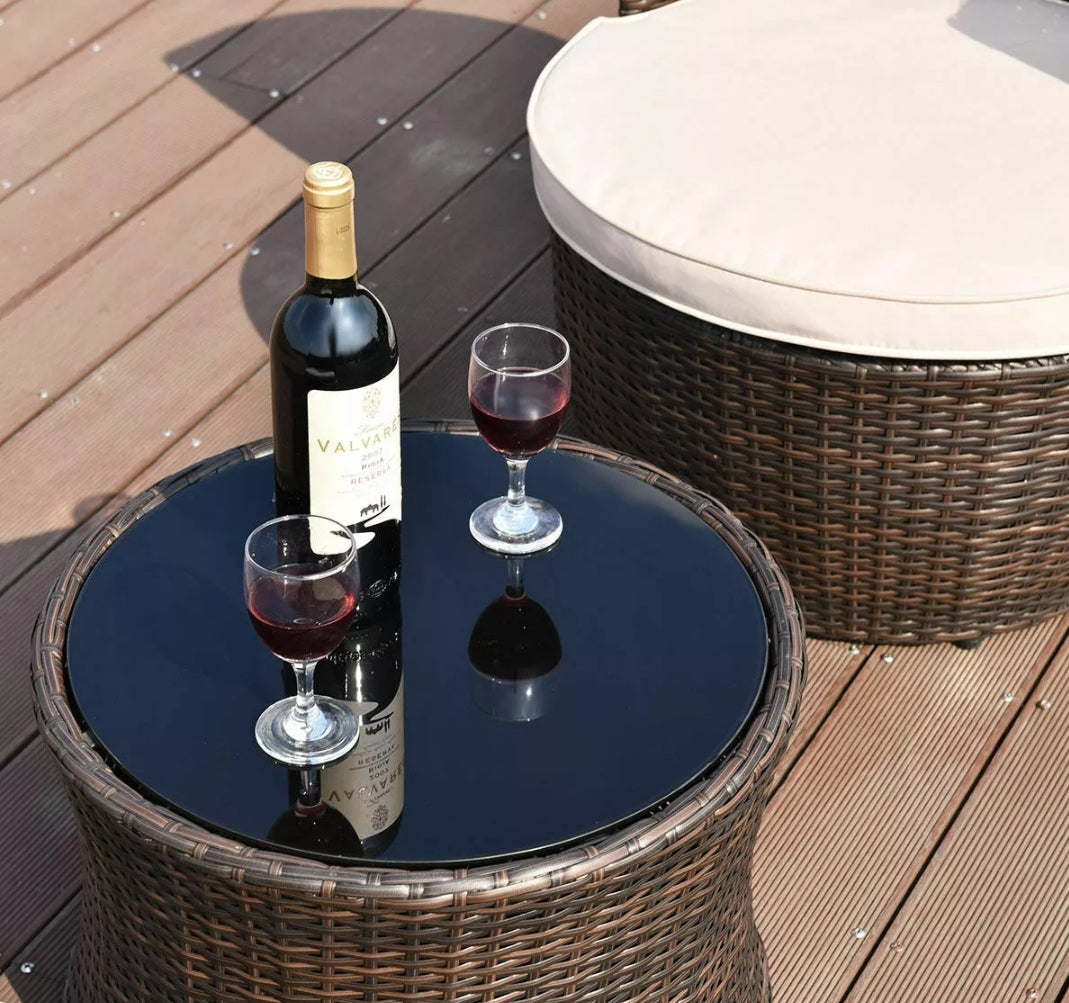 3 PCS Patio Rattan Stackable Furniture Set Chair Coffee Table Cushioned Outdoor