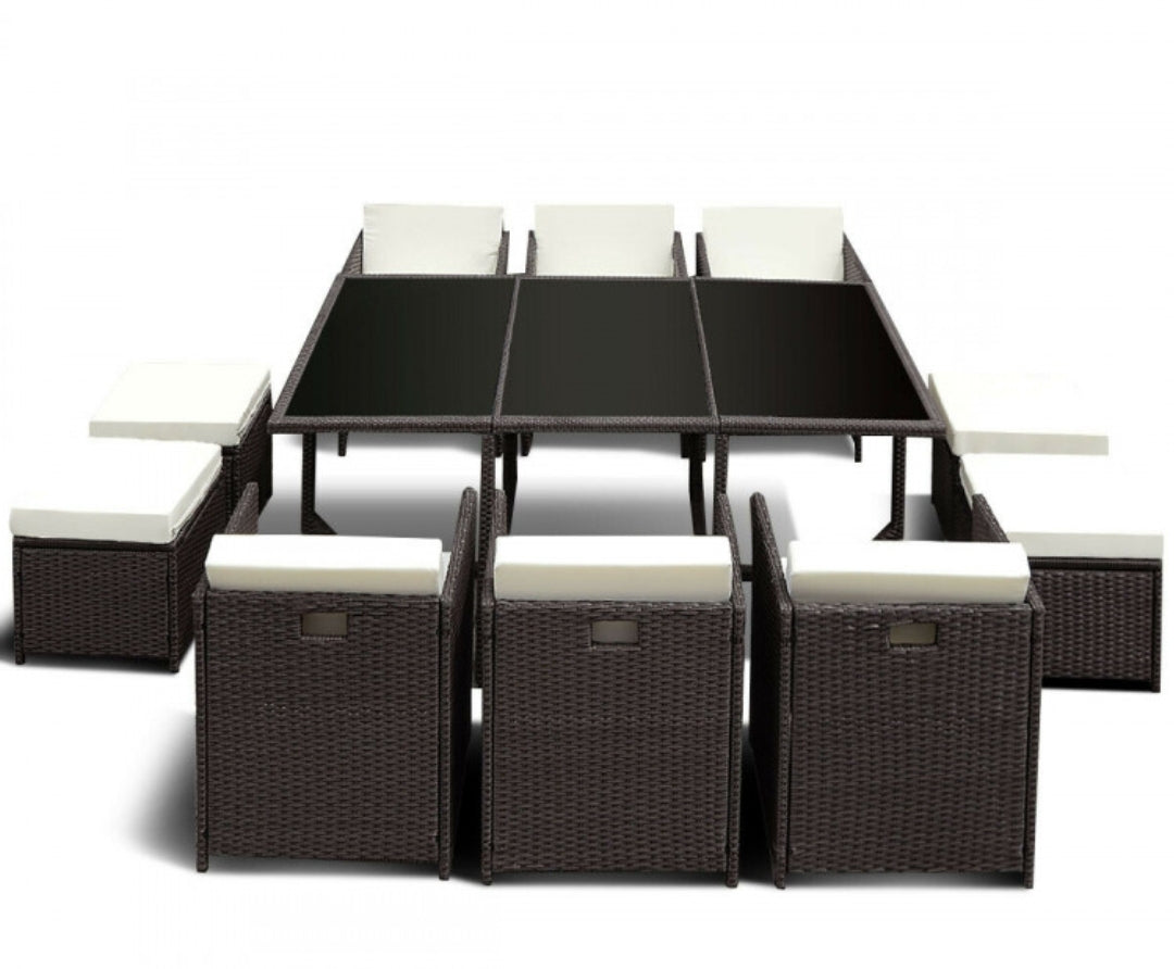 11 pcs Wicker Rattan Patio Outdoor Dinning Cushion Seat