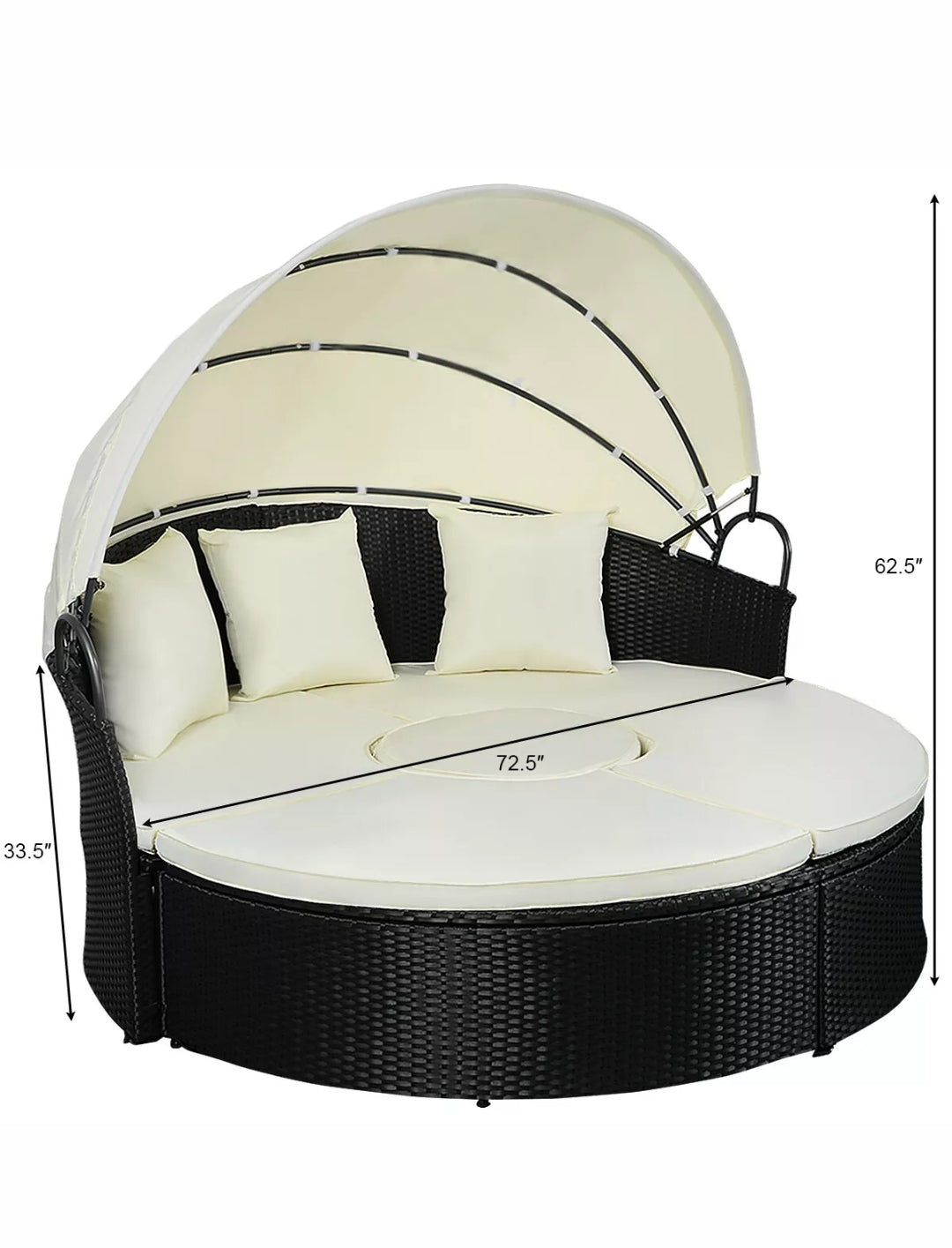 Patio Sofa Round Bed Wicker Rattan Furniture Retractable Sunshade Outdoor