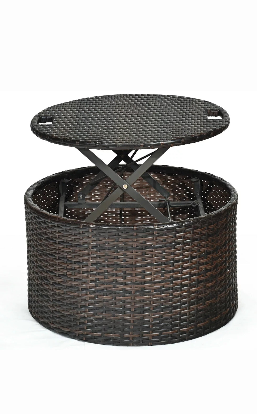Patio Rattan Daybed Cushioned Sofa Adjustable Table Top Canopy Black