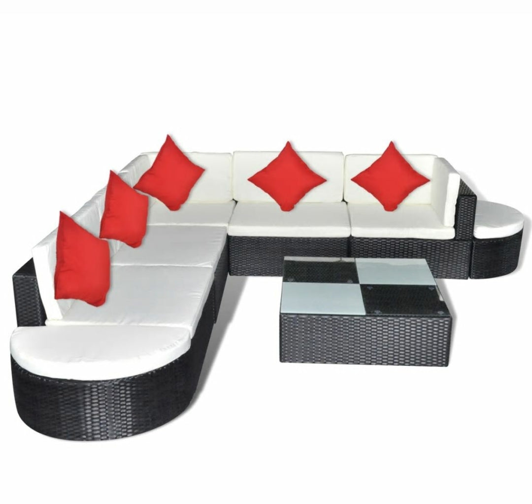 Outdoor Lounge Set Wicker Poly Rattan Black Garden Patio Sofa