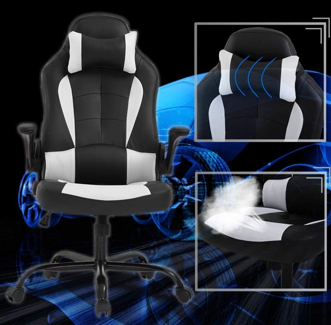 PU Leather Executive High Back Computer Chair for Adults Women Men, Black and White