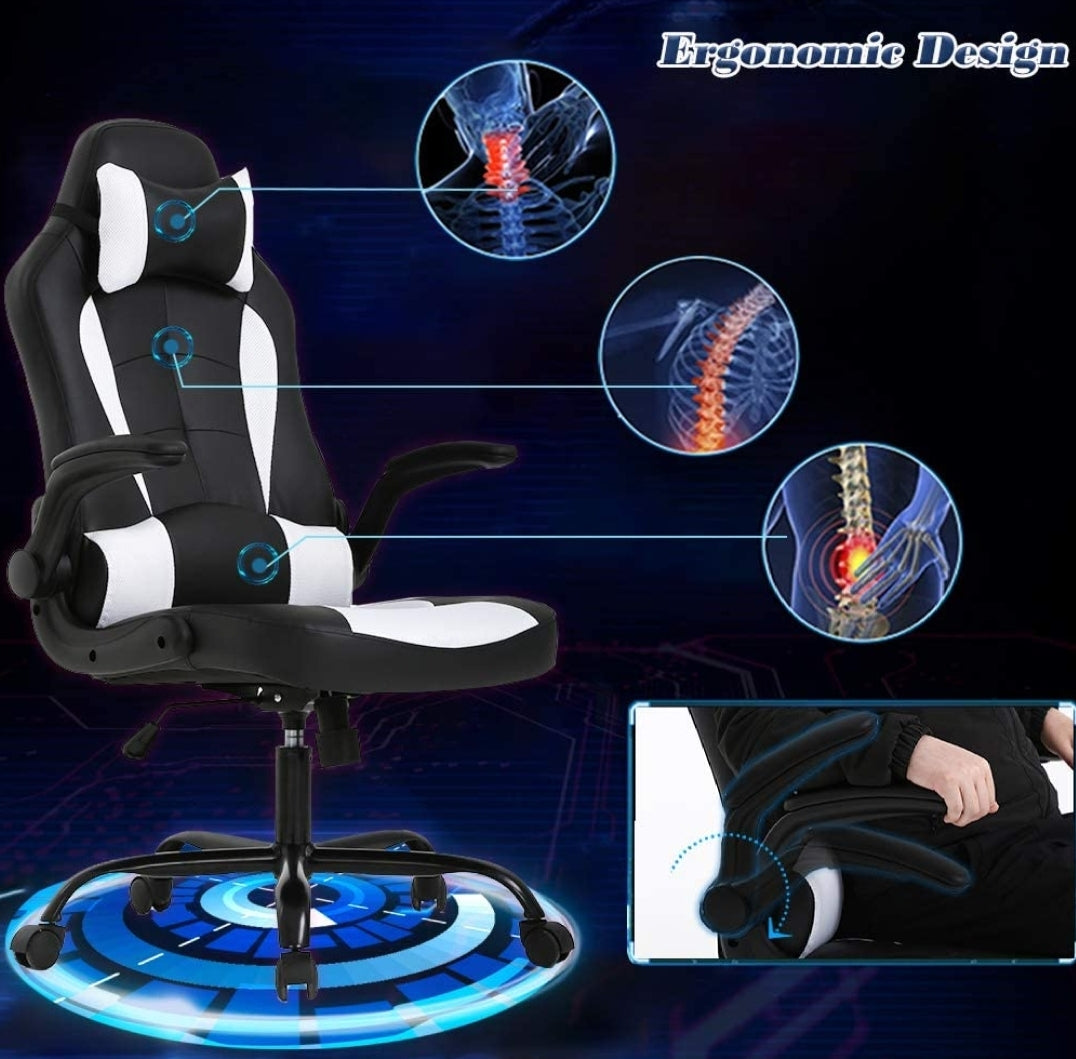 PU Leather Executive High Back Computer Chair for Adults Women Men, Black and White
