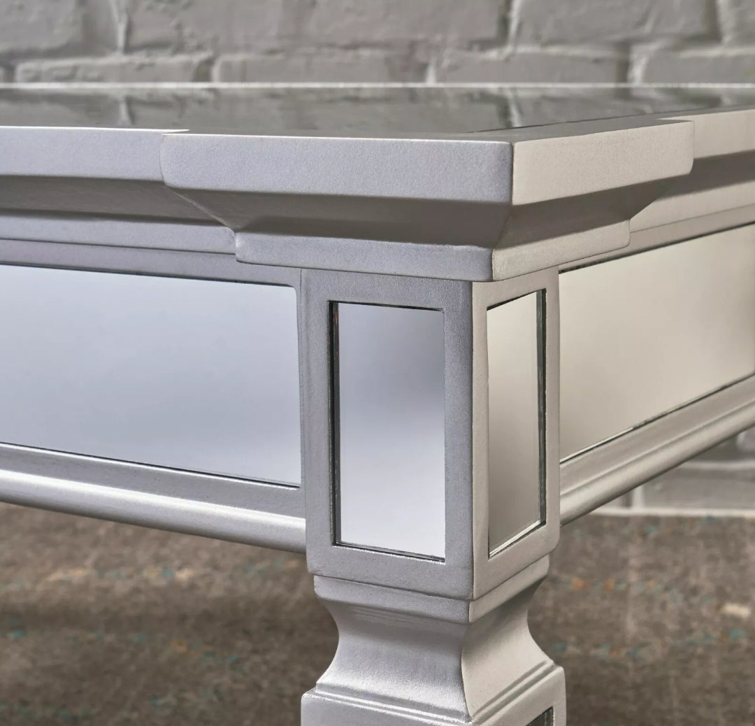 Glam Mirrored Coffee Cocktail Table Silver Finish Living Room Accent Table