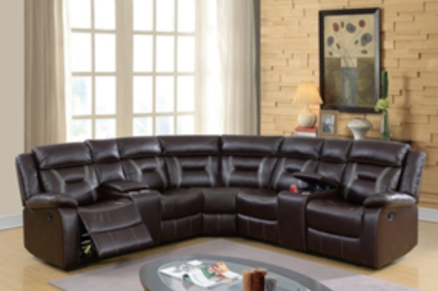 F6649
Cat.20.p63-|3PCS RECLINING SECTIONAL DARK BROWN