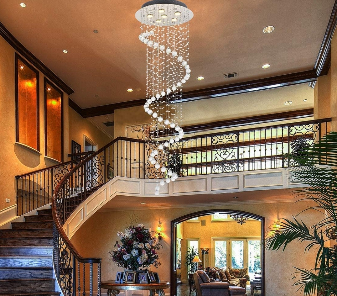 Elegant Spiral Crystal Chandelier Lighting, A1A9 Clear K9 Crystal Raindrop LED Ceiling Lights Chrome Flush Mount