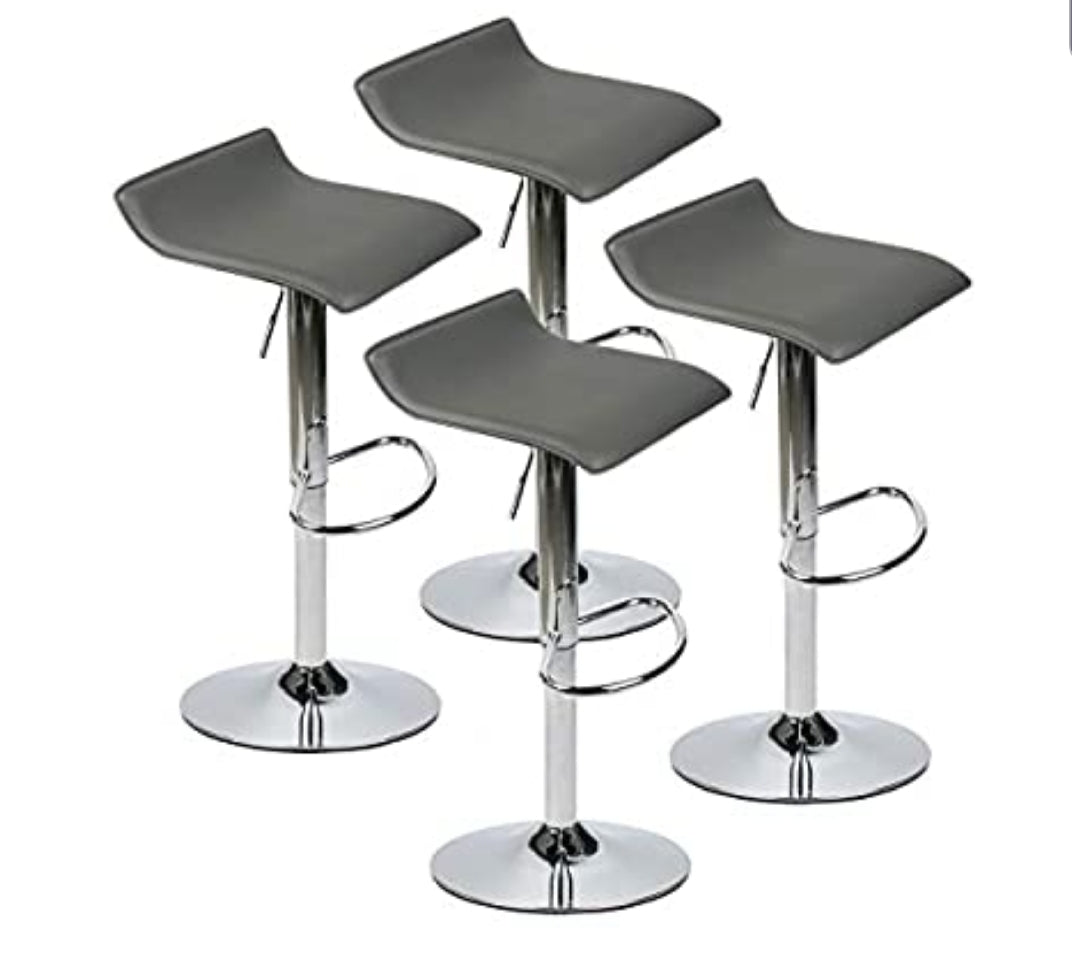 Set of 4 Adjustable Swivel Barstools, PU Leather with Chrome Base, Gaslift Pub Counter Chairs,Grey