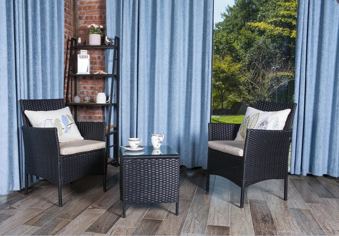 3PCS Outdoor Wicker Cafe Set Patio Furnture Set Rattan Chair and Table