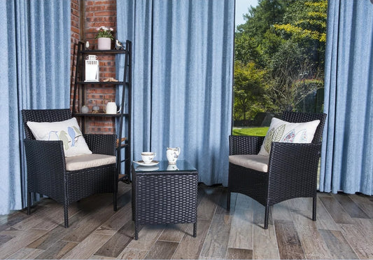 3PCS Outdoor Wicker Cafe Set Patio Furnture Set Rattan Chair and Table