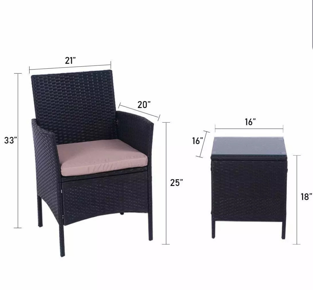 3PCS Outdoor Wicker Cafe Set Patio Furnture Set Rattan Chair and Table
