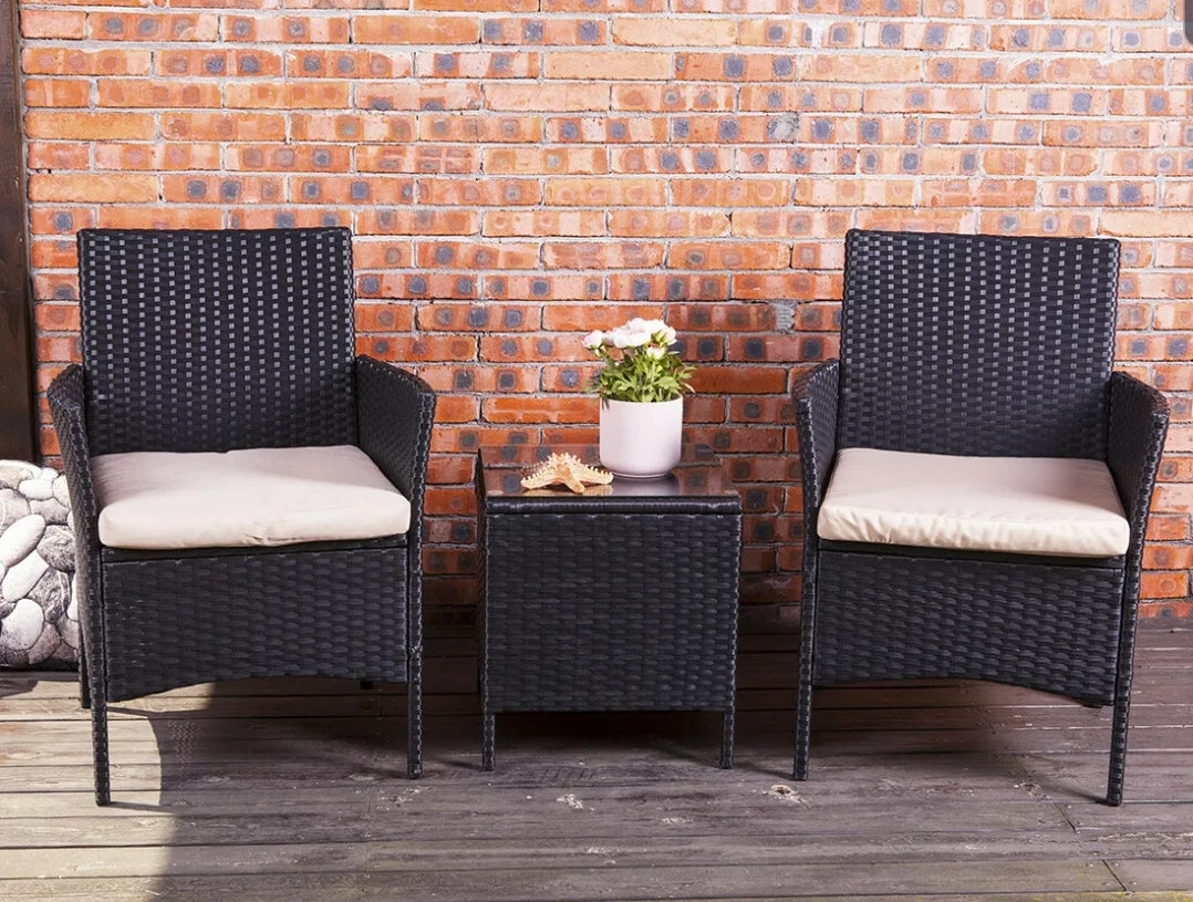 3PCS Outdoor Wicker Cafe Set Patio Furnture Set Rattan Chair and Table