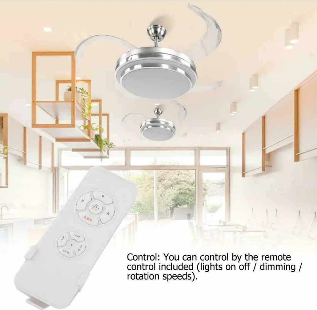 42" Retractable Ceiling Fan Lamp w/ Light Remote Control Dimmable LED Chandelier