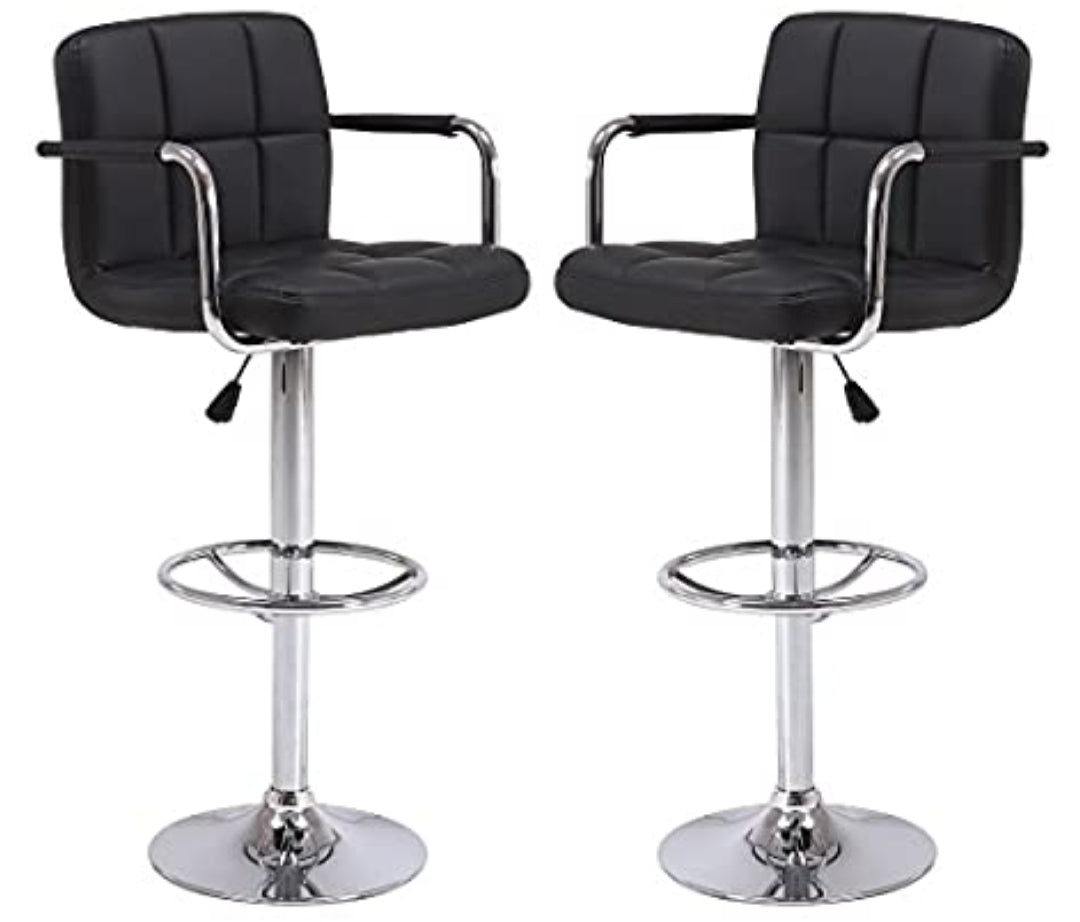 White Square Design With Arms Barstools Set Of 2
