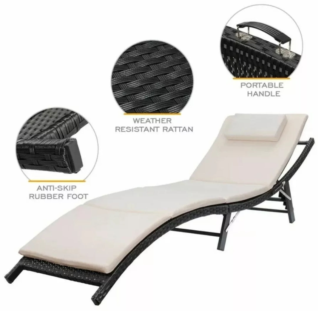 White Raminez Sun Lounger Set with Cushion and Table (Set of 2)