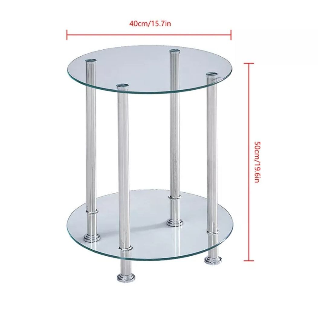 Modern Round Coffee Small Table 2 Tier Glass Top Sofa Side Table Decor Clear