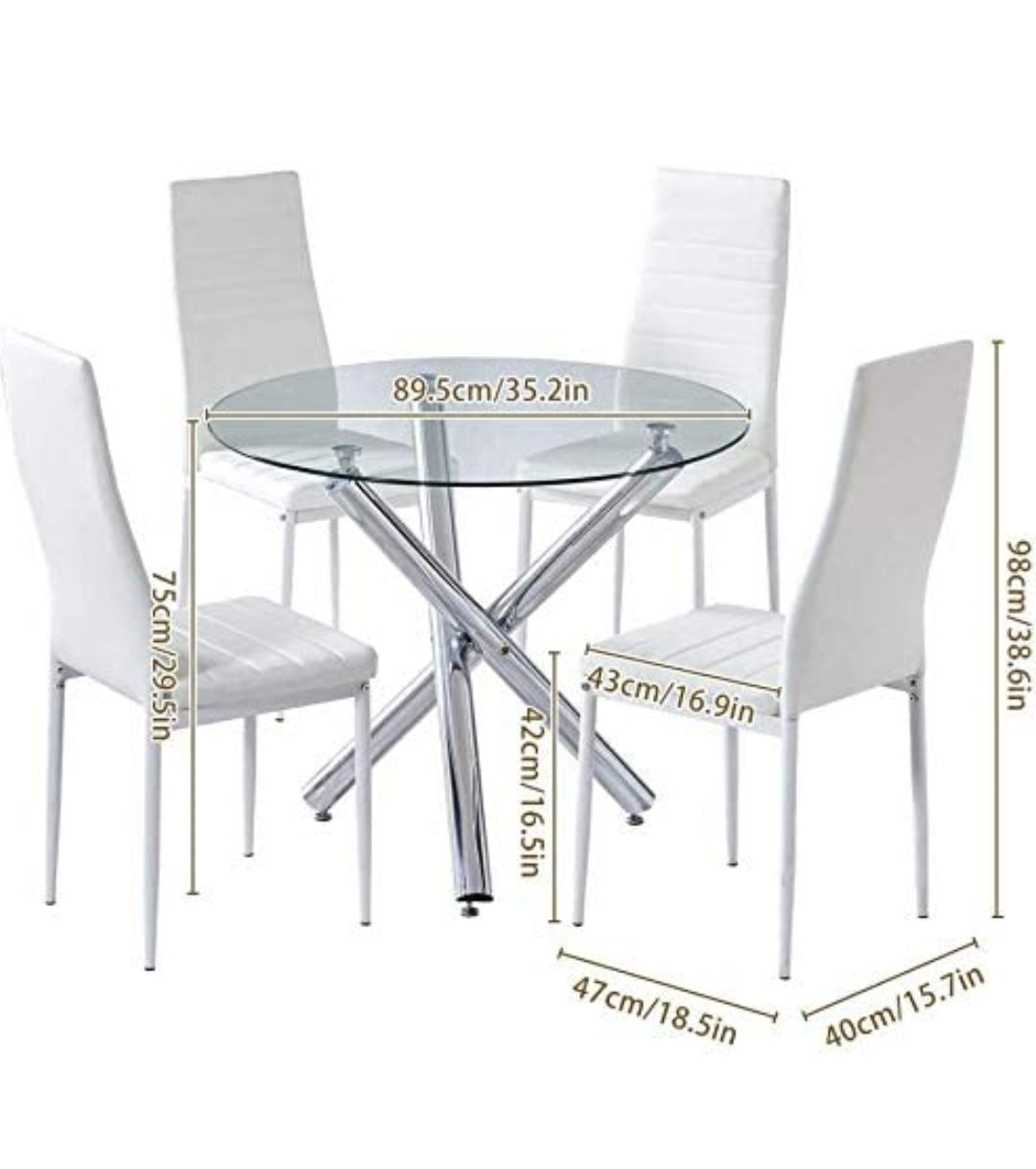 Round Dining Room Set Glass Dining Table and Chairs Set for 4 - Kitchen Room Table with 4 Chairs