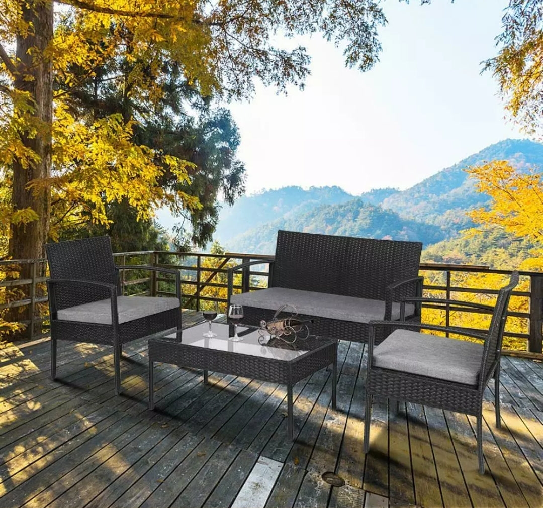 4PC Outdoor Patio Lawn Sofa Set Rattan Wicker Furniture Table Cushion Black