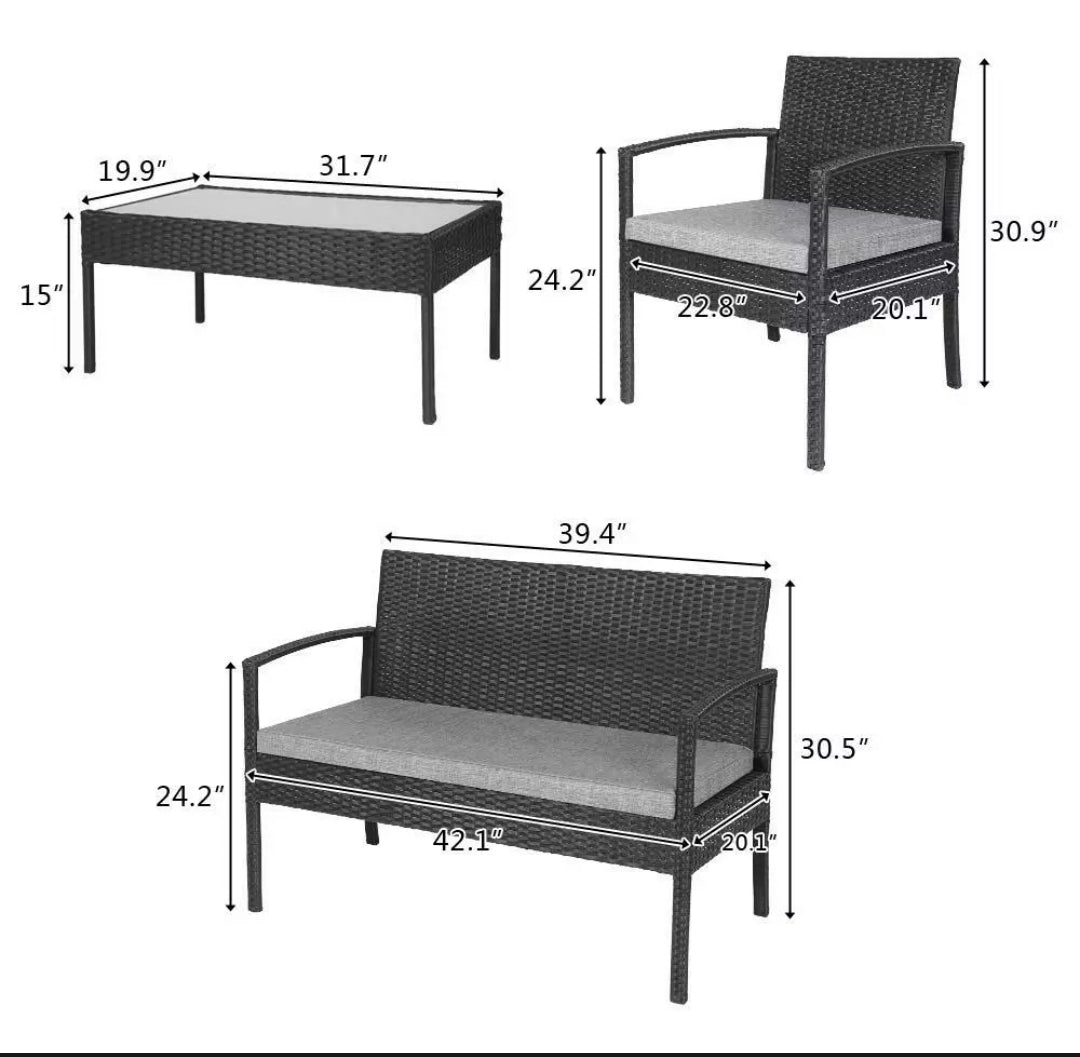 4PC Outdoor Patio Lawn Sofa Set Rattan Wicker Furniture Table Cushion Black