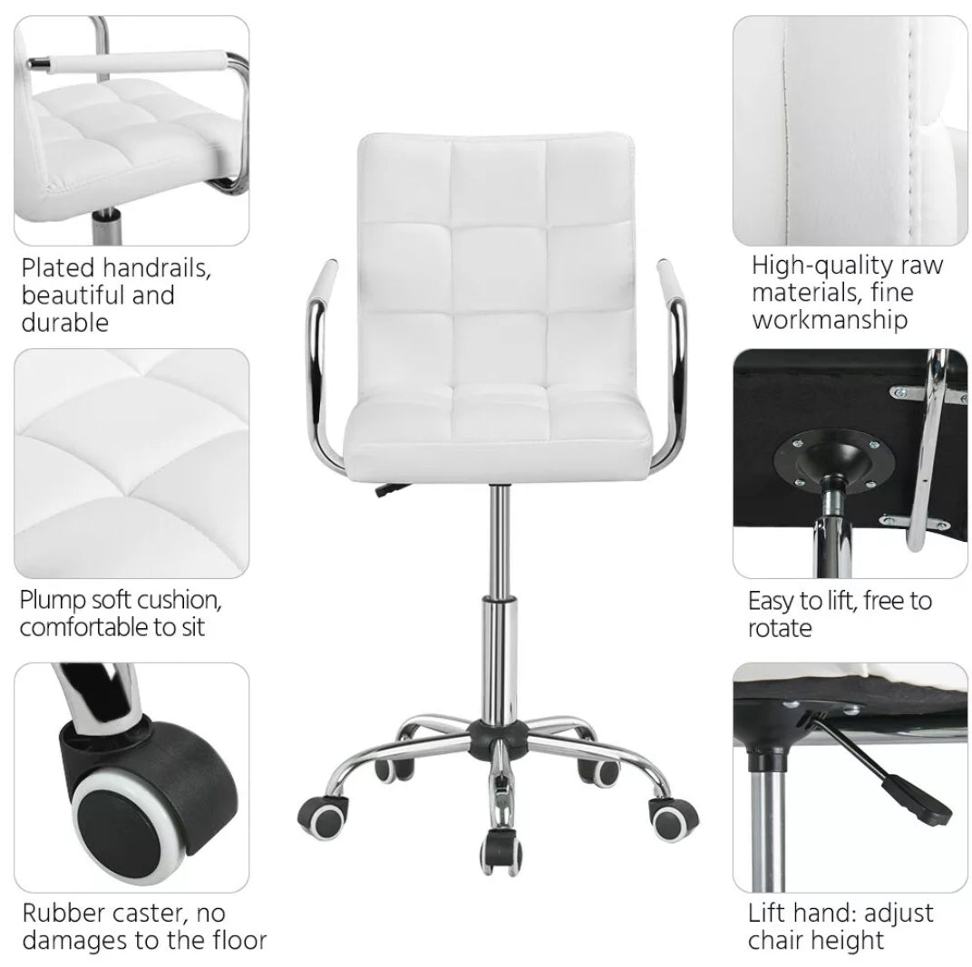 White Or Black Executive Home Office Chair PU Leather Computer Desk Task Gas-lift Swivel White