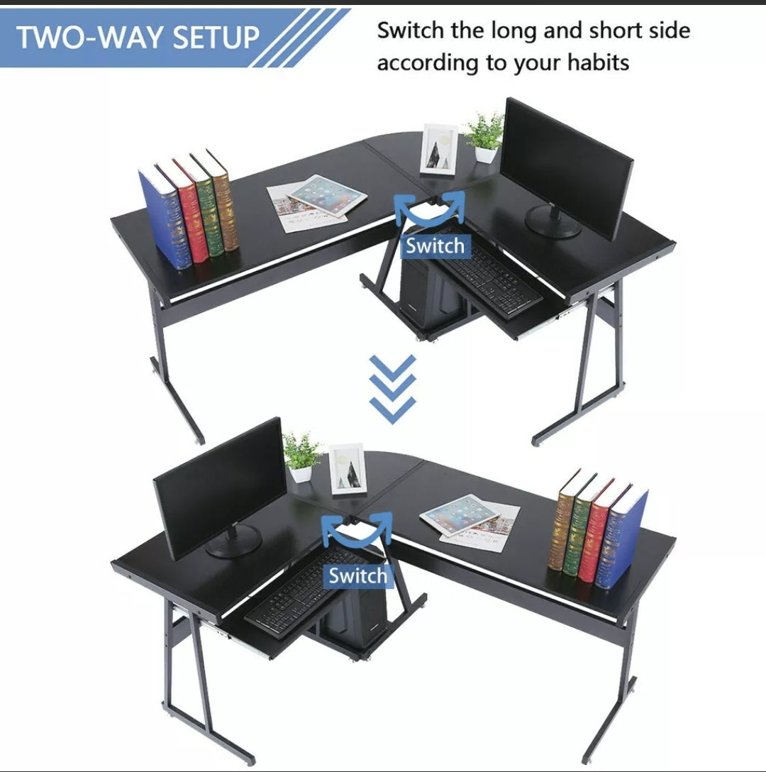 L Shaped Desk Corner Computer Gaming Laptop Table Workstation Home Office