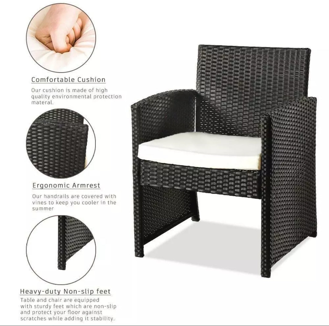 4PCS Black Patio Rattan Furniture Conversation Set Cushioned Sofa Table Outdoor Black