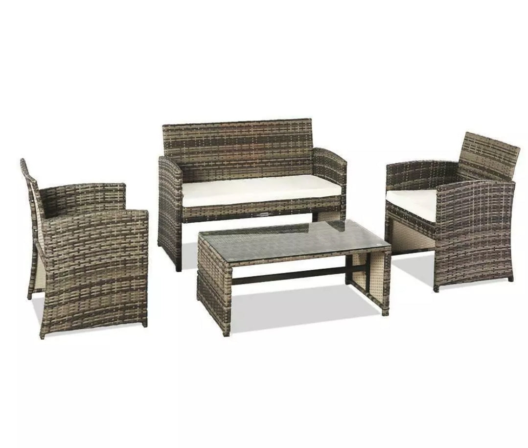 4PCS Brown Mix Wicker Rattan Sofa Furniture Set Patio Garden Lawn Sofa Cushioned Seat