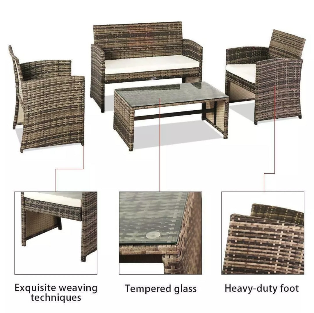 4PCS Brown Mix Wicker Rattan Sofa Furniture Set Patio Garden Lawn Sofa Cushioned Seat