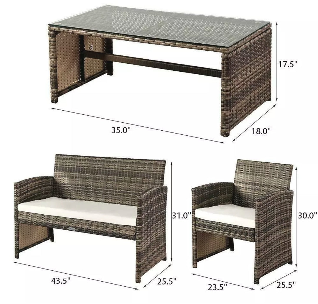 4PCS Brown Mix Wicker Rattan Sofa Furniture Set Patio Garden Lawn Sofa Cushioned Seat