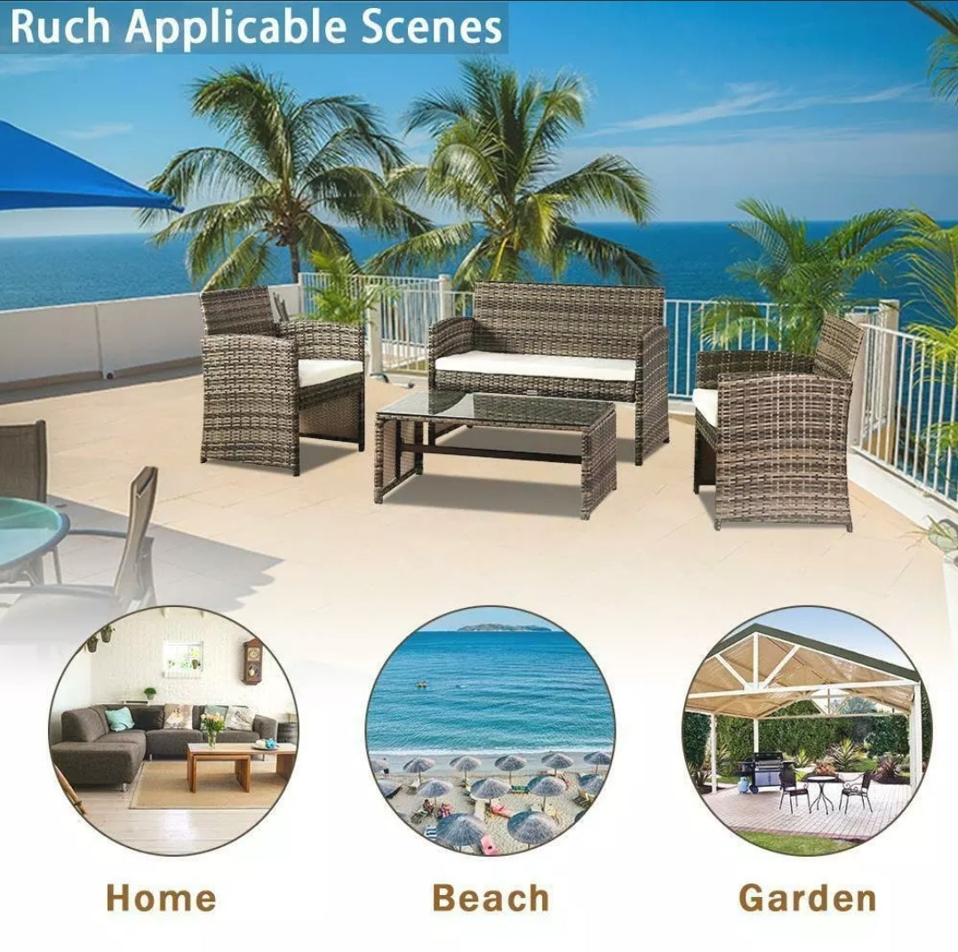 4PCS Brown Mix Wicker Rattan Sofa Furniture Set Patio Garden Lawn Sofa Cushioned Seat