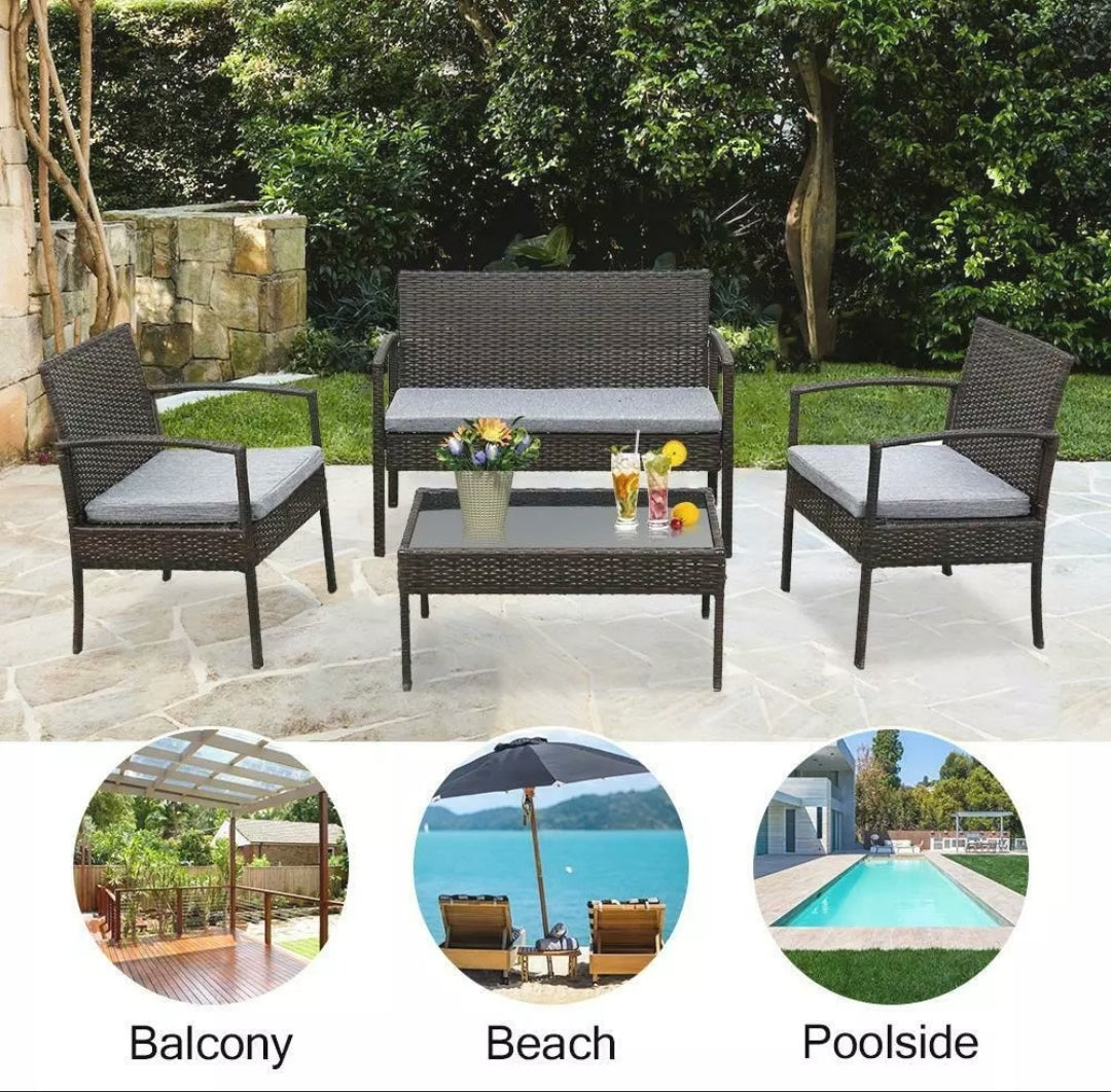 4PC Outdoor Patio Lawn Sofa Set Rattan Wicker Furniture Table Cushion Black