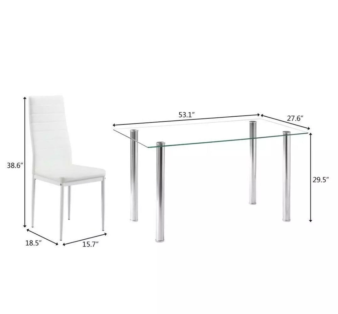 7 Piece Dining Table Set 6 Chairs Glass Metal Kitchen Room Furniture White