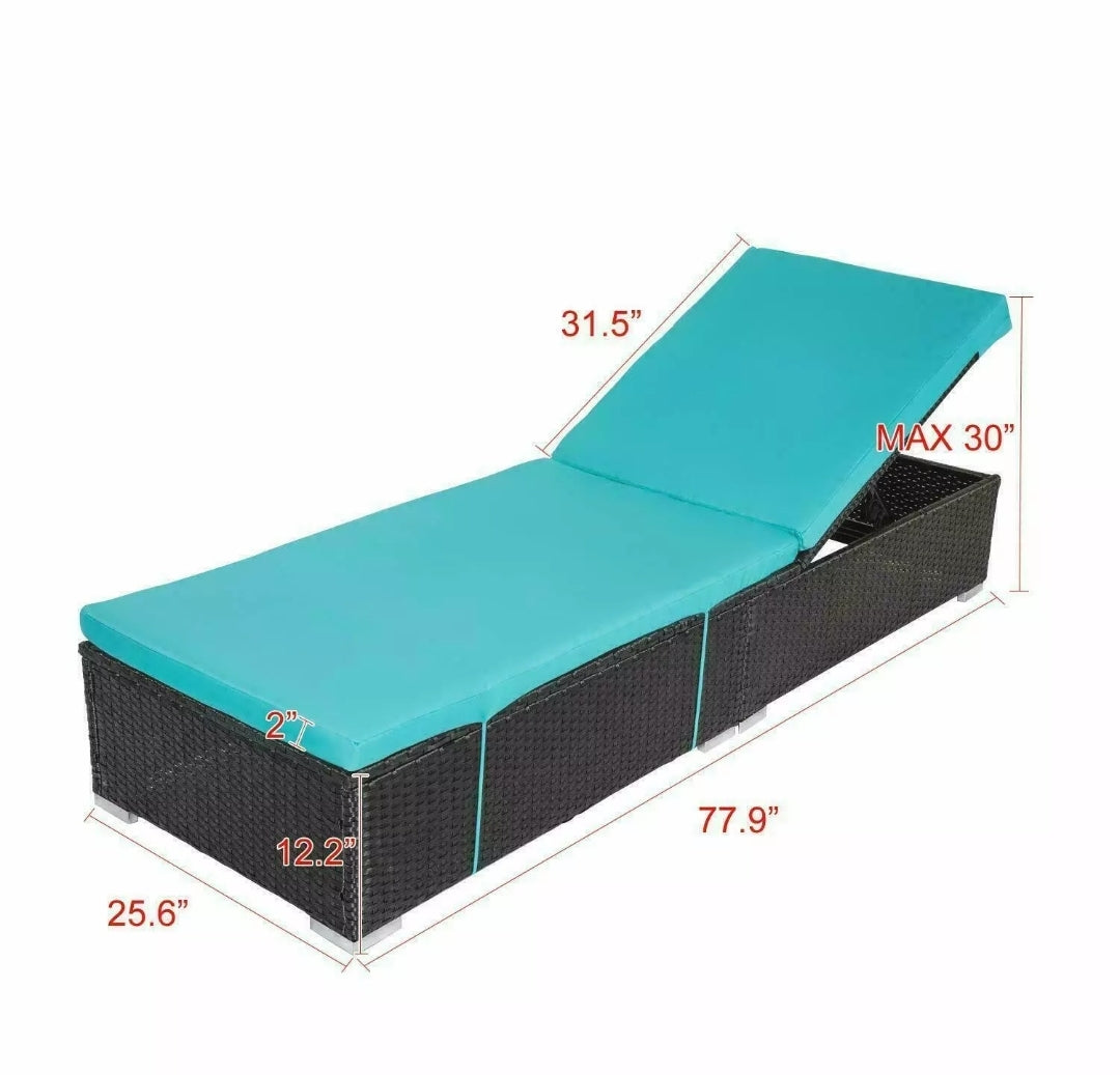 2 PC PE Wicker Chaise Lounge Adjustable Chair W/ Cushion Pool Outdoor Furniture
