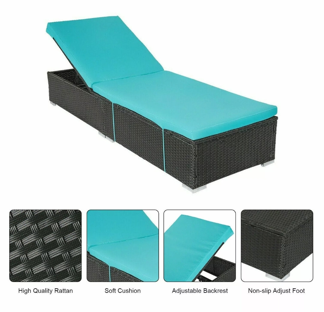 2 PC PE Wicker Chaise Lounge Adjustable Chair W/ Cushion Pool Outdoor Furniture