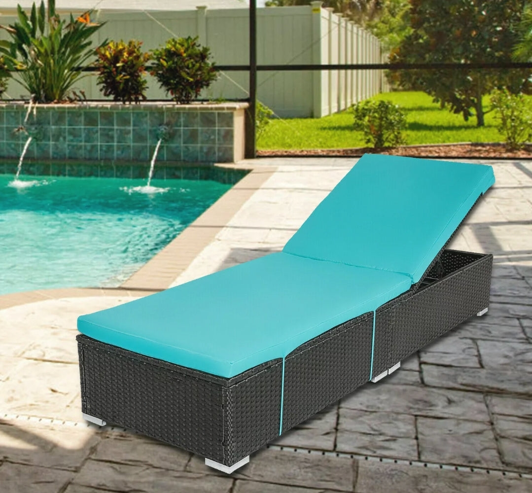 2 PC PE Wicker Chaise Lounge Adjustable Chair W/ Cushion Pool Outdoor Furniture