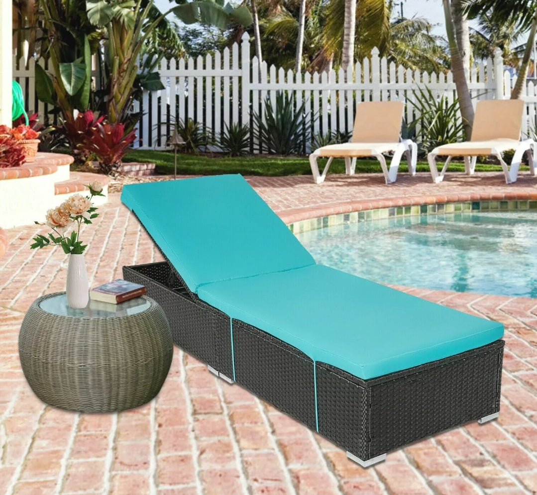 2 PC PE Wicker Chaise Lounge Adjustable Chair W/ Cushion Pool Outdoor Furniture
