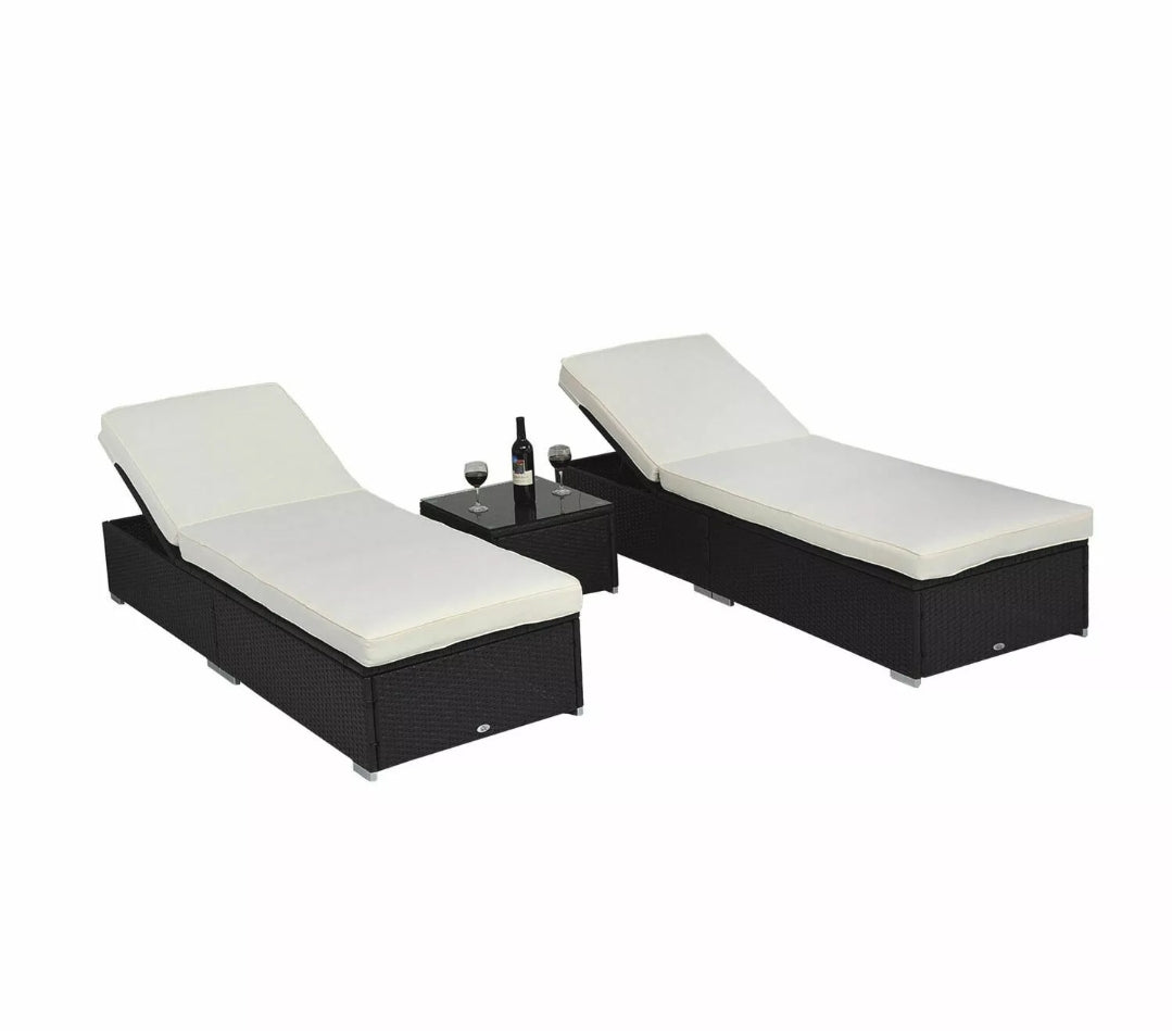 3PC Rattan Wicker Chaise Lounge Chair Set Outdoor Patio Garden Furniture Pool