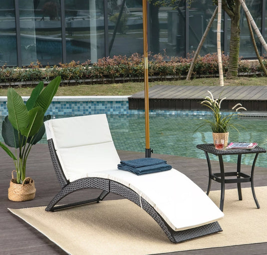 Outdoor Folding Curved Rattan Wicker Lounge Chair Patio Deck Pool Couch