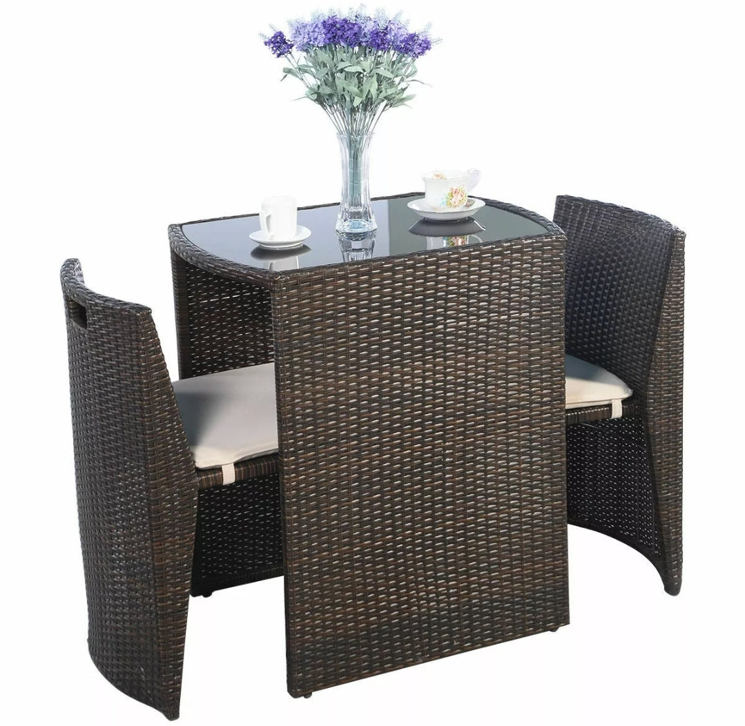 3 PCS Brown Cushioned Outdoor Wicker Patio Set Garden Lawn Sofa Furniture Seat