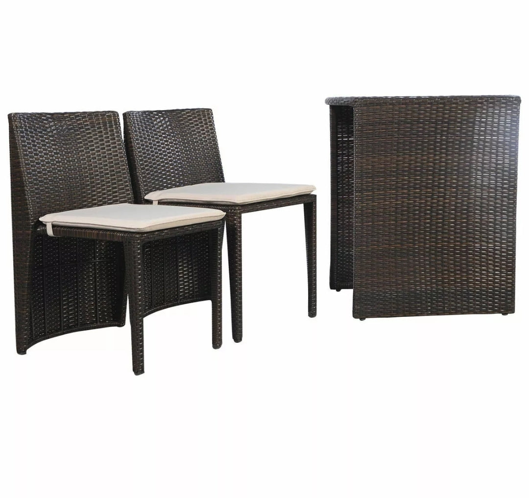 3 PCS Brown Cushioned Outdoor Wicker Patio Set Garden Lawn Sofa Furniture Seat