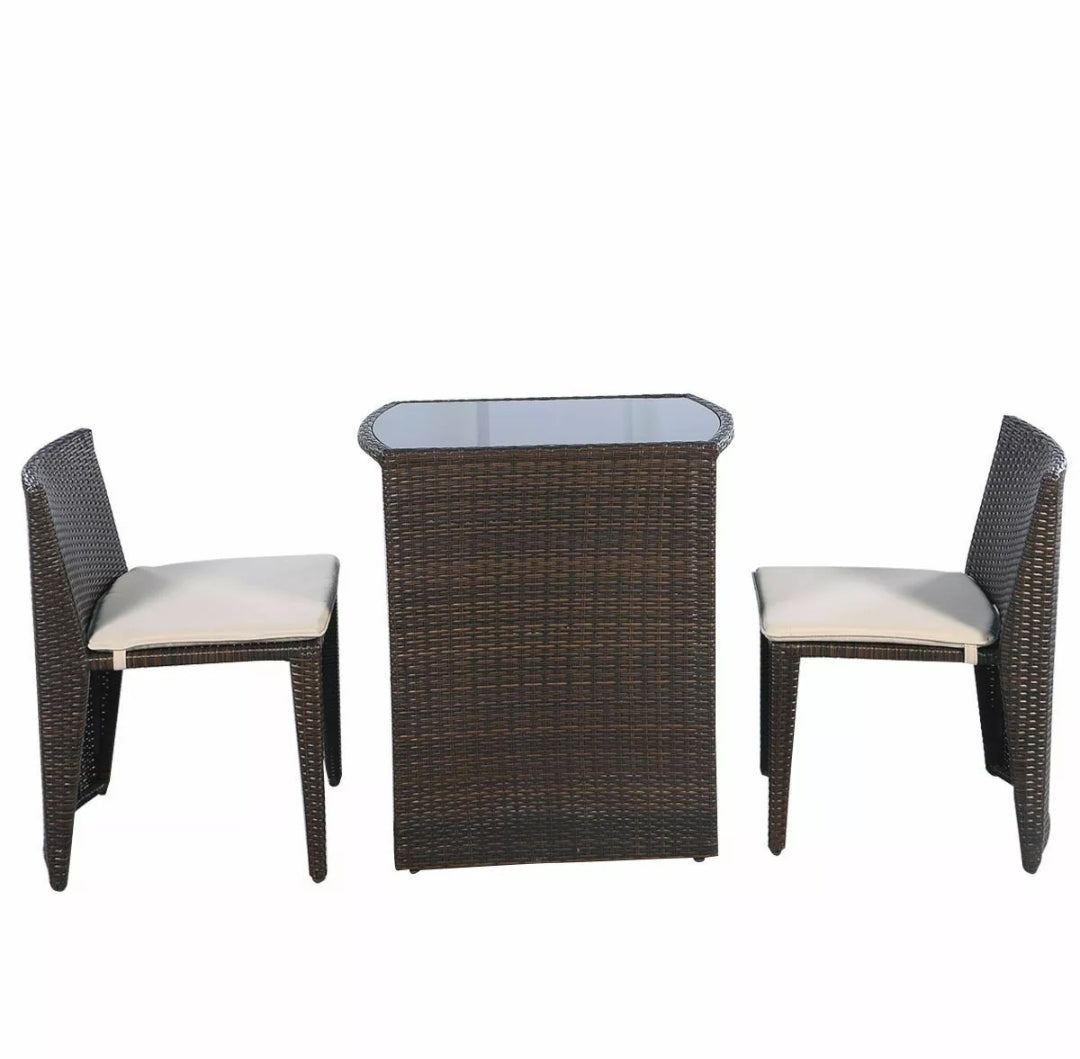 3 PCS Brown Cushioned Outdoor Wicker Patio Set Garden Lawn Sofa Furniture Seat